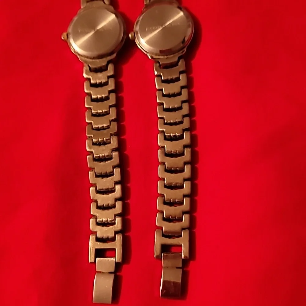 2 MCM or MOM Ladies Watches Silver & Gold‎ Metal Bands White Faces Twin Watch